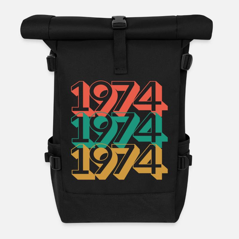 Retro 1974 Farbblock Muster - Rolltop Rucksack - Schwarz