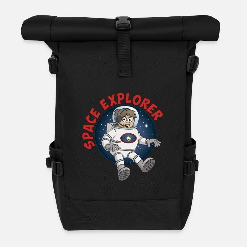Astronaute Explorateur de l’espace sur fond rond. - Sac à dos roll top - noir