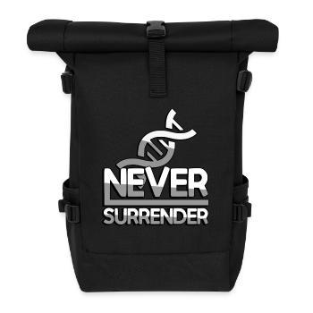NEVER SURRENDER (Weiß) + DNA - Gaming - Rolltop Rucksack - Schwarz - Vorne