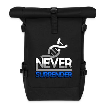 NEVER SURRENDER (Blau) + DNA - Gaming - Rolltop Rucksack - Schwarz - Vorne