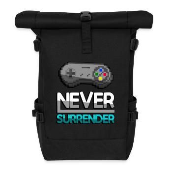 NEVER SURRENDER (Türkis)+ SNES Controller - Gaming - Rolltop Rucksack - Schwarz - Vorne