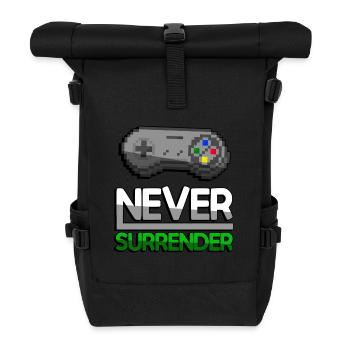NEVER SURRENDER (Grün) + SNES Controller - Gaming - Rolltop Rucksack - Schwarz - Vorne