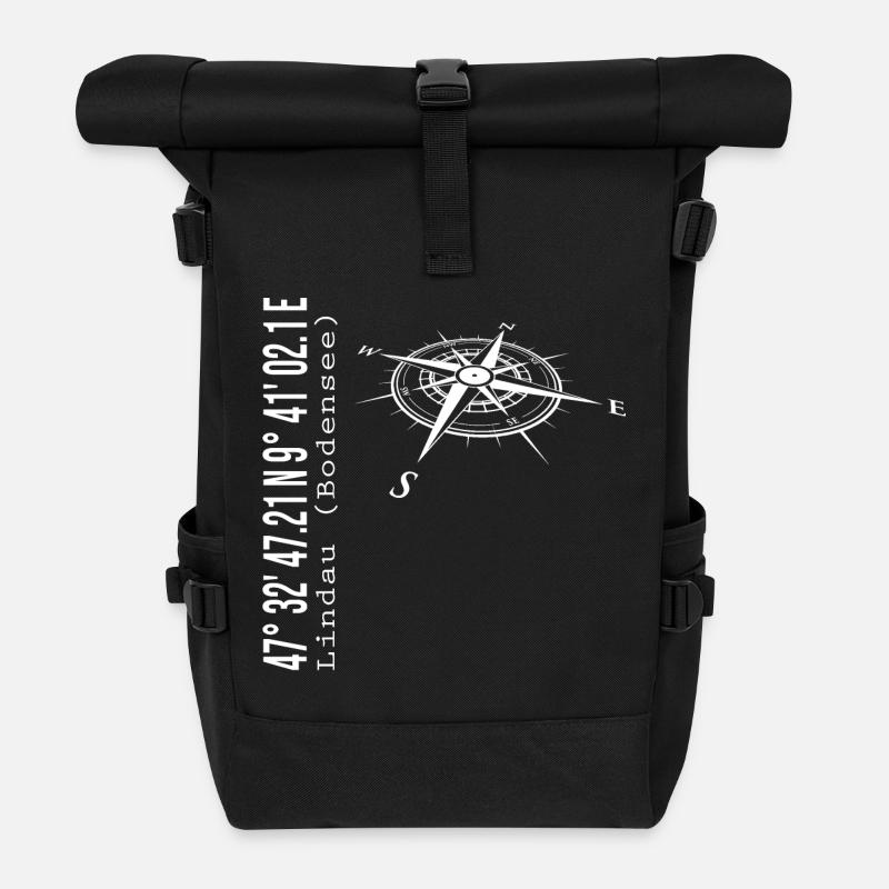 Koordinaten Lindau am Bodensee - Rolltop Rucksack - Schwarz