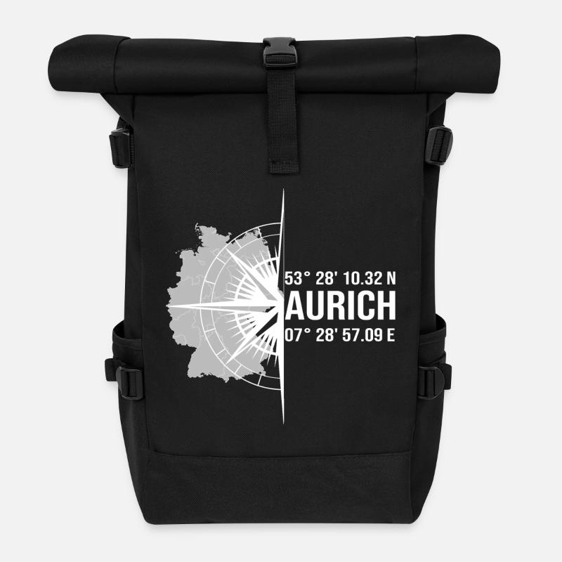 Koordinaten Aurich - Rolltop Rucksack - Schwarz