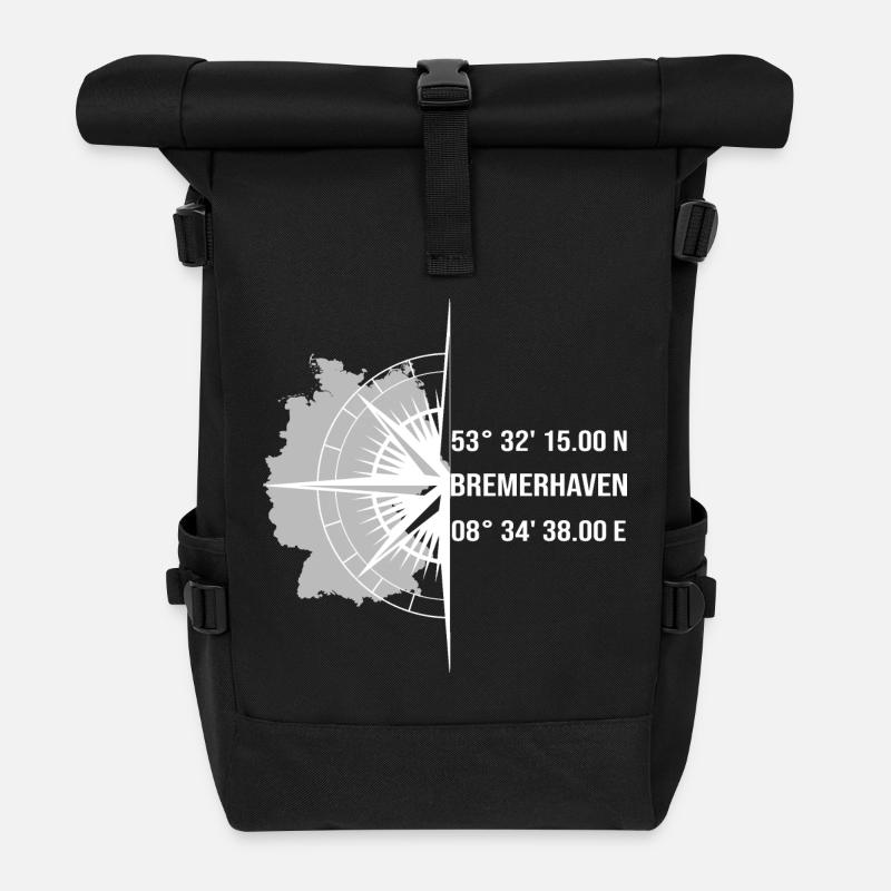Koordinaten Bremerhaven - Rolltop Rucksack - Schwarz