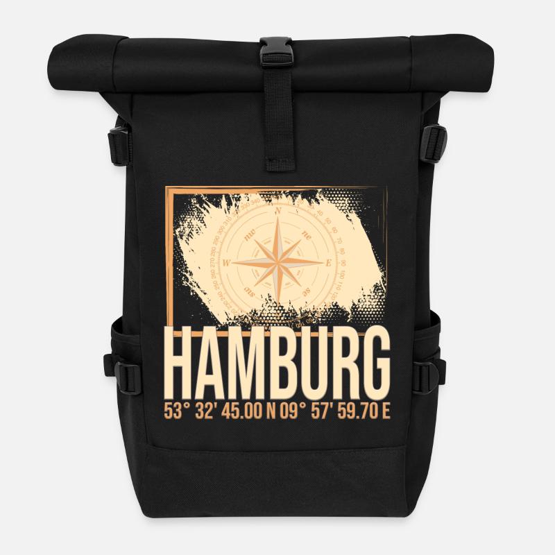 Hamburg Koordinaten - Rolltop Rucksack - Schwarz