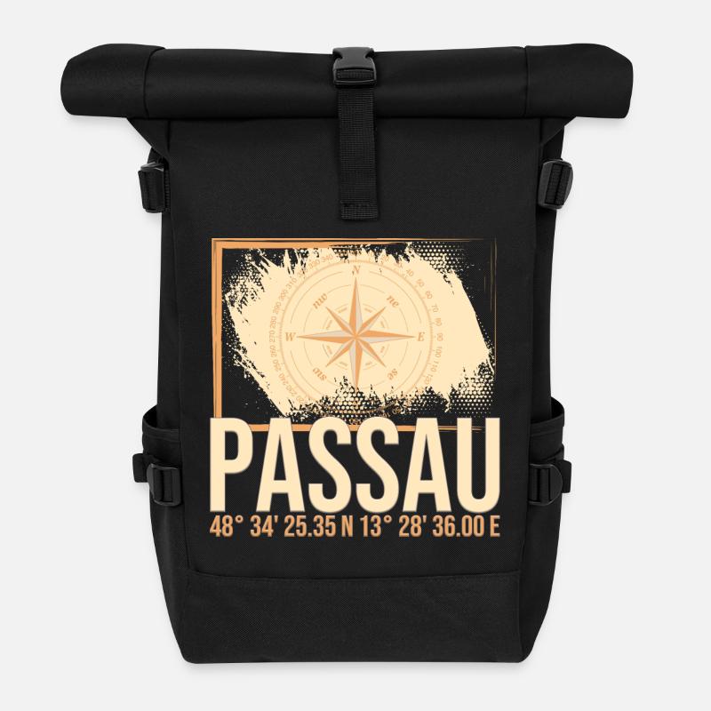 Passau Koordinaten - Rolltop Rucksack - Schwarz