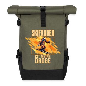 Skifahren ist meine Droge - Rolltop Rucksack - Olive/Schwarz - Vorne