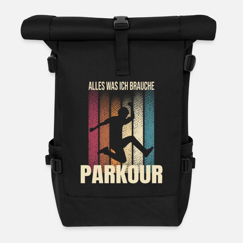 Alles was ich brauche - Parkour - Rolltop Rucksack - Schwarz