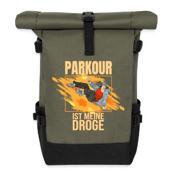 Parkour ist meine Droge - Rolltop Rucksack - Olive/Schwarz - Vorne
