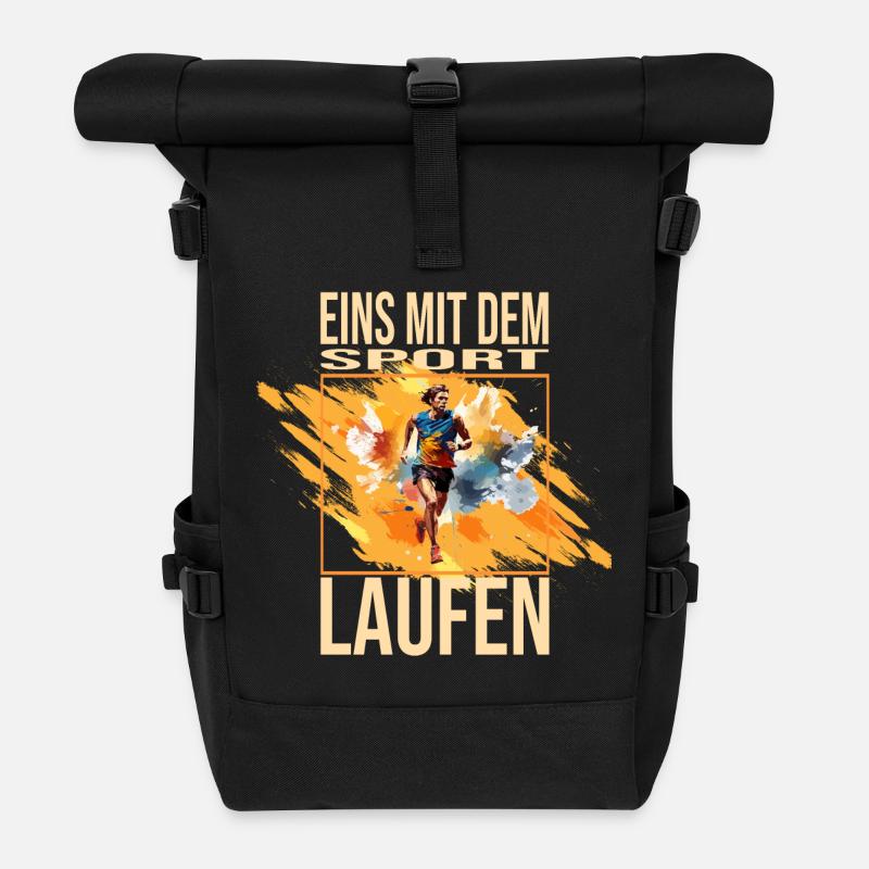 Eins mit dem Sport - Laufen - Rolltop Rucksack - Schwarz
