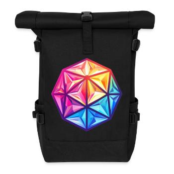 Geometrischer W20 D20 Würfel – Fantasy RPG - Rolltop Rucksack - Schwarz - Vorne