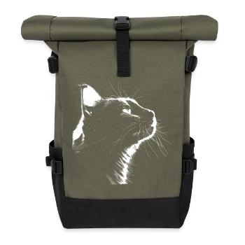 Silhouette Katze - Rolltop Rucksack - Olive/Schwarz - Vorne