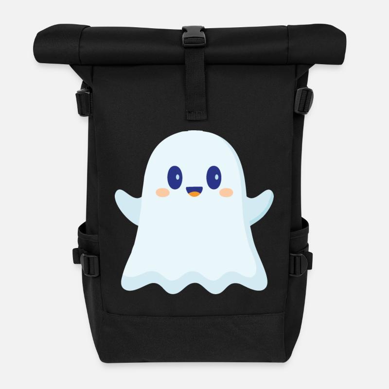 cute ghost - Roll Top Backpack - black
