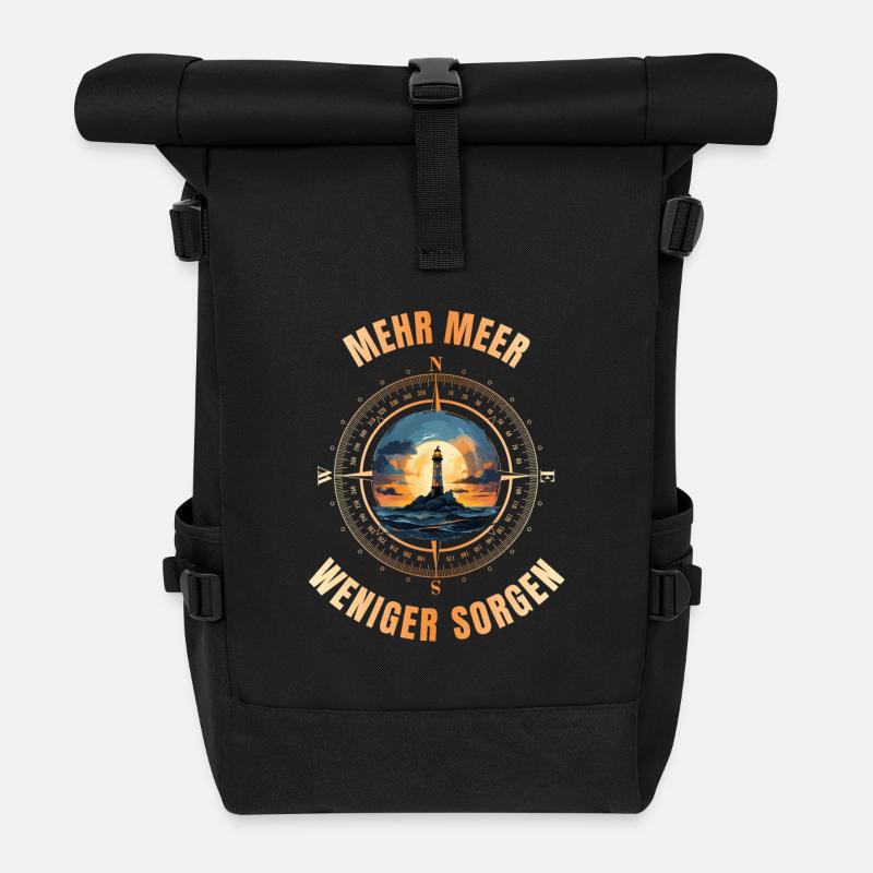 Mehr Meer - Weniger Sorgen - Rolltop Rucksack - Schwarz