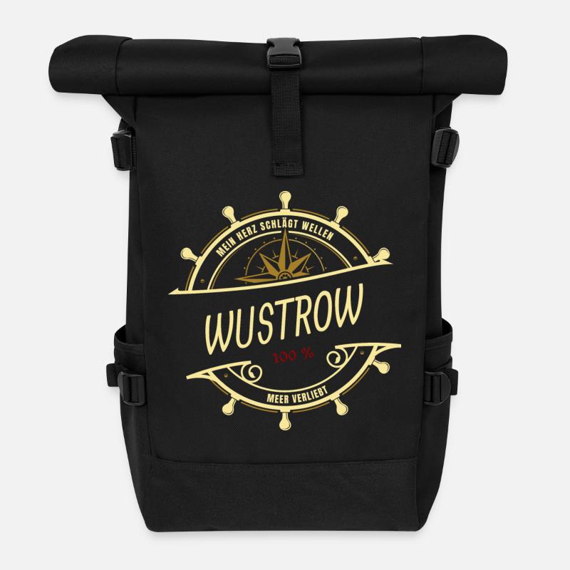 Mein Herz schlägt Wellen - Wustrow - Rolltop Rucksack - Schwarz