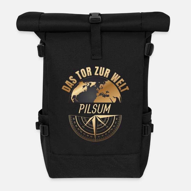 Das Tor zur Welt - Pilsum - Rolltop Rucksack - Schwarz