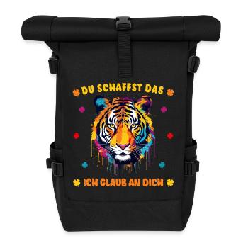 Du schaffst das! Ich glaub an dich! Tiger - Rolltop Rucksack - Schwarz - Vorne