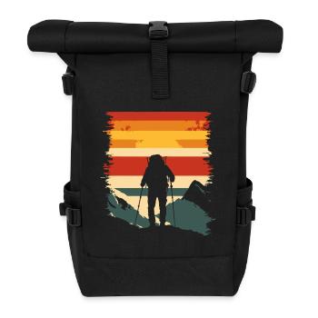 Wandern Berge Vintage Wanderer Vatertag - Rolltop Rucksack - Schwarz - Vorne