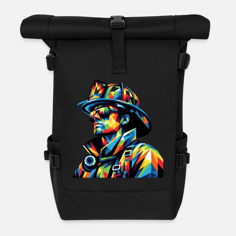 Color Hero – Firefighter in Pop Art Style - Rolltop Rucksack - Schwarz