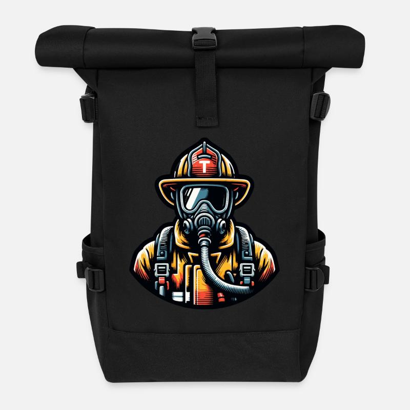 Heroischer Feuerwehrmann im Einsatz - Rolltop Rucksack - Schwarz