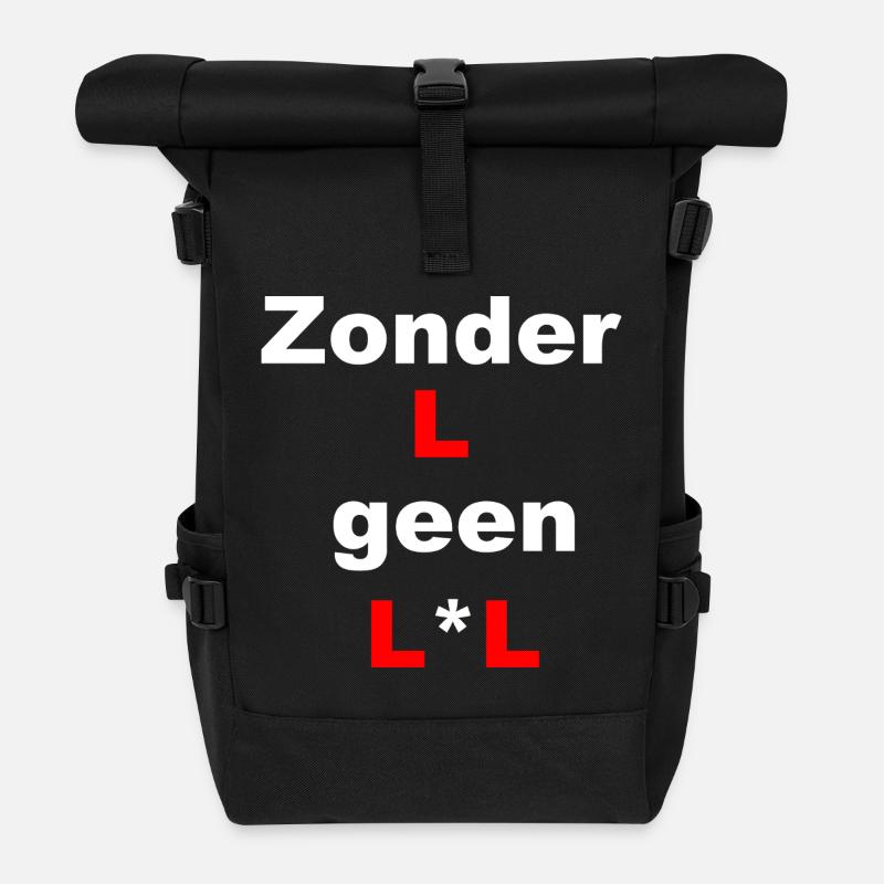 Überraschend minimalistische Typografie - Rolltop Rucksack - Schwarz
