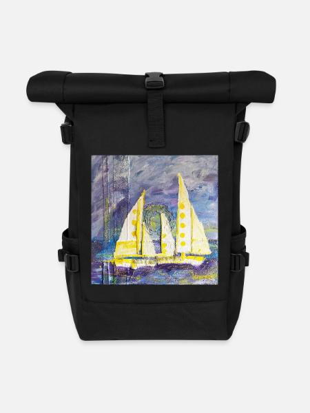 Sailboat - Roll Top Backpack - black