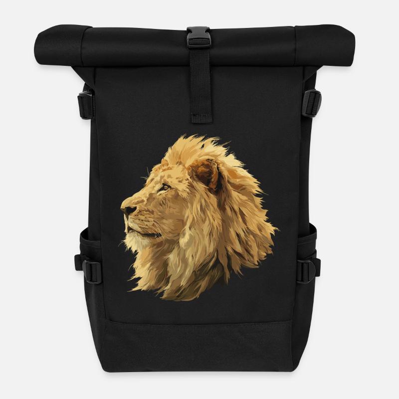 Majestätischer Löwenkopf im Digitalstil - Rolltop Rucksack - Schwarz
