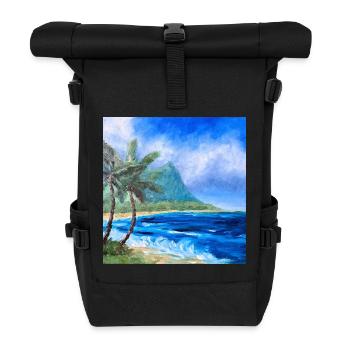 Tropical Coastal Landscape Artwork Hawaii Ocean - Roll Top Backpack - black - Front