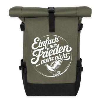 Frieden mit Taube – Friedenssymbol Design - Rolltop Rucksack - Olive/Schwarz - Vorne