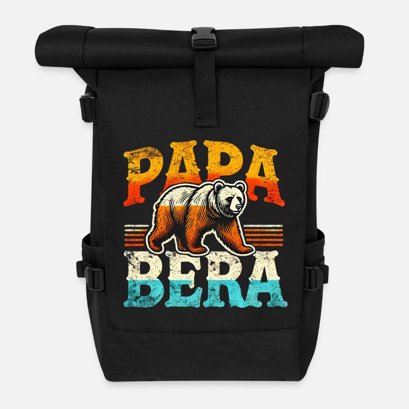 Papa Bear Retro Style, Fathers  - Roll Top Backpack - black