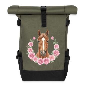 Braunes Pferd - Rolltop Rucksack - Olive/Schwarz - Vorne