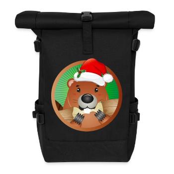 Niedlicher Weihnachtsbiber mit Santa-Mütze - Rolltop Rucksack - Schwarz - Vorne