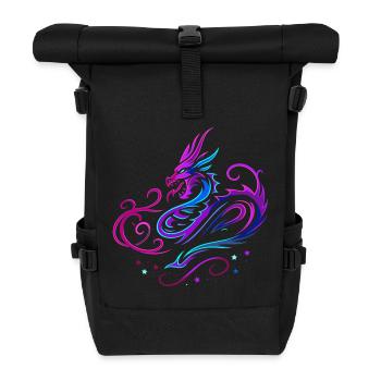 Mystischer Tribal-Drache in Neonfarben - Rolltop Rucksack - Schwarz - Vorne