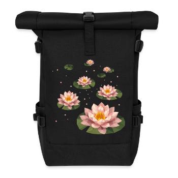 Mehrere polygonale Seerosen auf grünen Blättern - Rolltop Rucksack - Schwarz - Vorne
