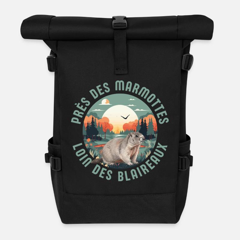 Murmeltier bei Sonnenuntergang im Wald - Rolltop Rucksack - Schwarz