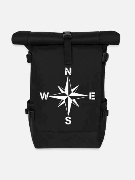 Kompass Windrose Clean Navigation - Rolltop Rucksack - Schwarz