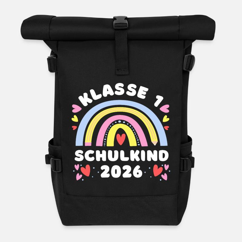 School Child 2026 - Rainbow with Pen - Grade 1 - Roll Top Backpack - black