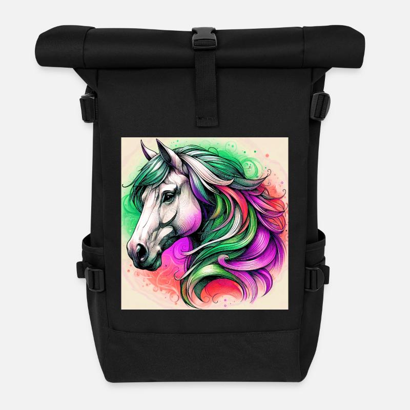 horse - Roll Top Backpack - black