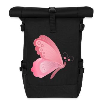 Pink Butterfly Wing Design - Roll Top Backpack - black - Front