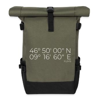 Koordinaten Flims Graubünden Schweiz - Rolltop Rucksack - Olive/Schwarz - Vorne