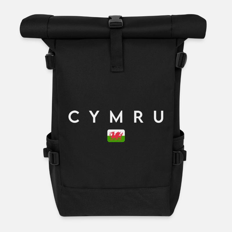 Flag of Wales, Welsh pride - Roll Top Backpack - black
