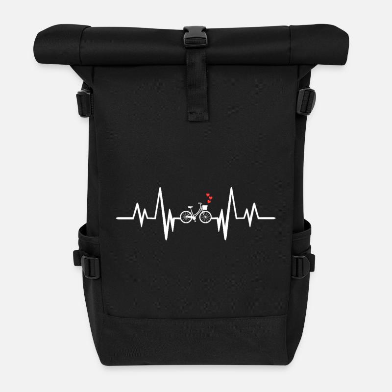 Pulsierendes Fahrrad Herzdesign - Rolltop Rucksack - Schwarz