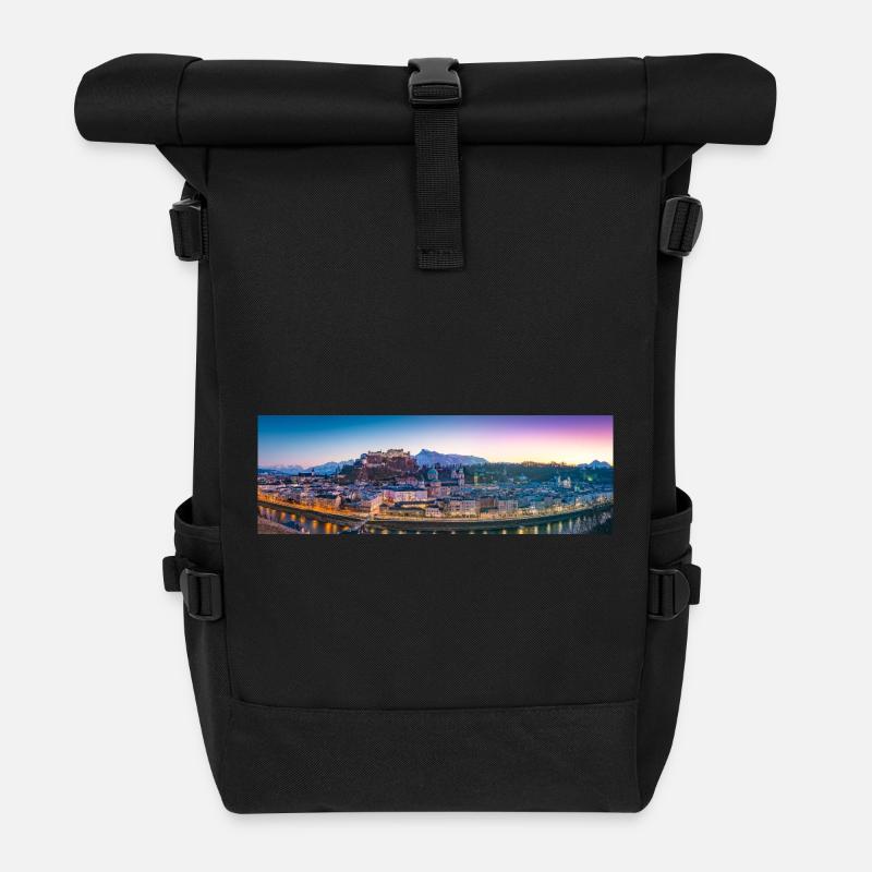 Salzburg Panorama in the evening - Roll Top Backpack - black