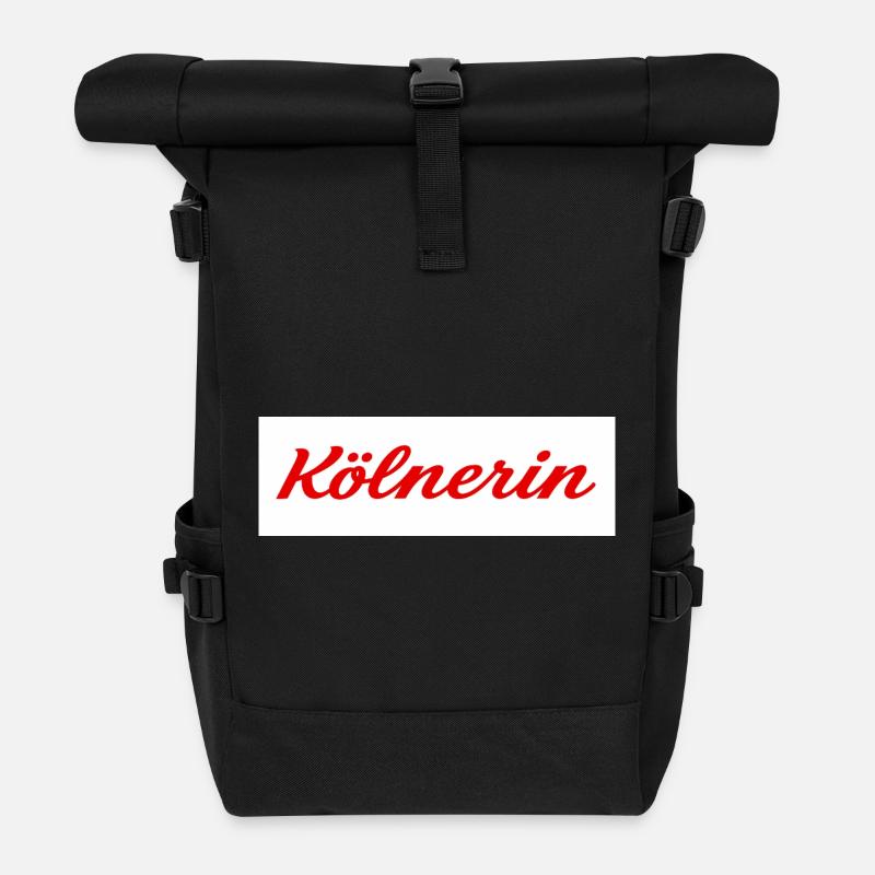 Kölnerin Schriftzug - Rolltop Rucksack - Schwarz