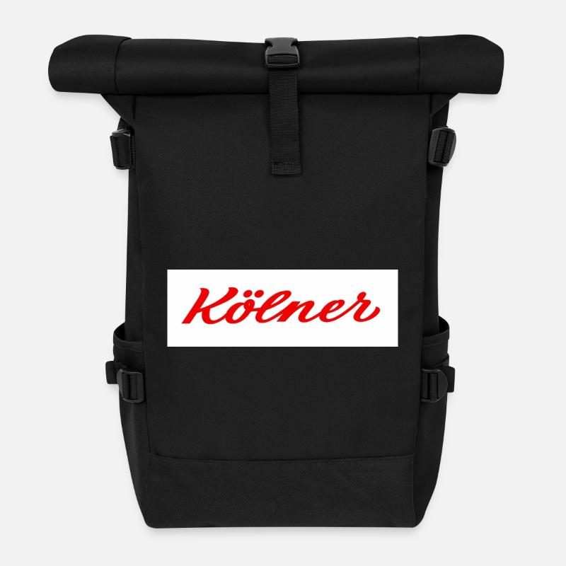 Kölner Roter Script-Logo Print - Rolltop Rucksack - Schwarz
