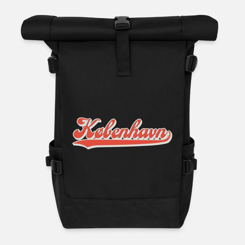 København Lettering Retro Logo - Roll Top Backpack - black