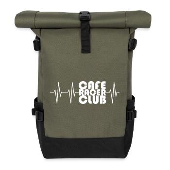 cafe racer club herzschlag puls Motorrad Biker - Rolltop Rucksack - Olive/Schwarz - Vorne