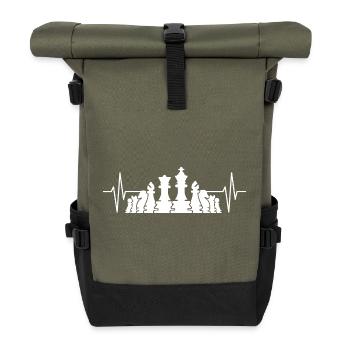 Schach Herzschlag Figuren Schachspieler Verein - Rolltop Rucksack - Olive/Schwarz - Vorne