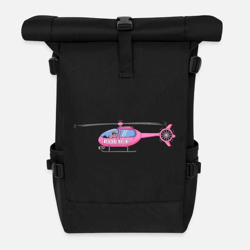Polizeihubschrauber in Rosa - Rolltop Rucksack - Schwarz